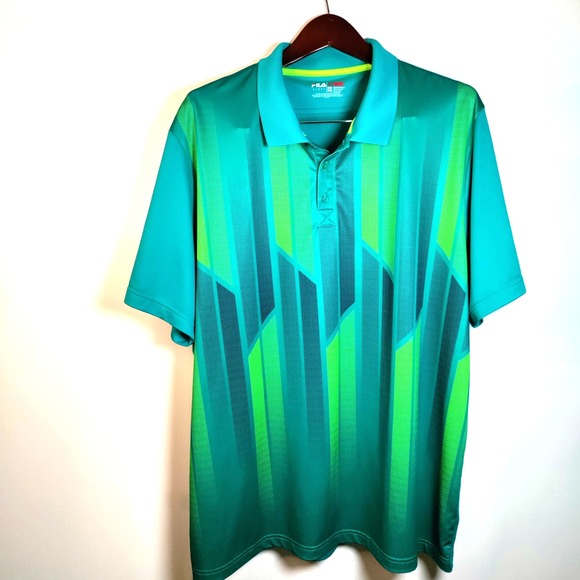 Fila Golf Polo Shirt Men XXL Green‎ Geometric Athletic Fit Performance Artsy Y2K - Picture 1 of 10